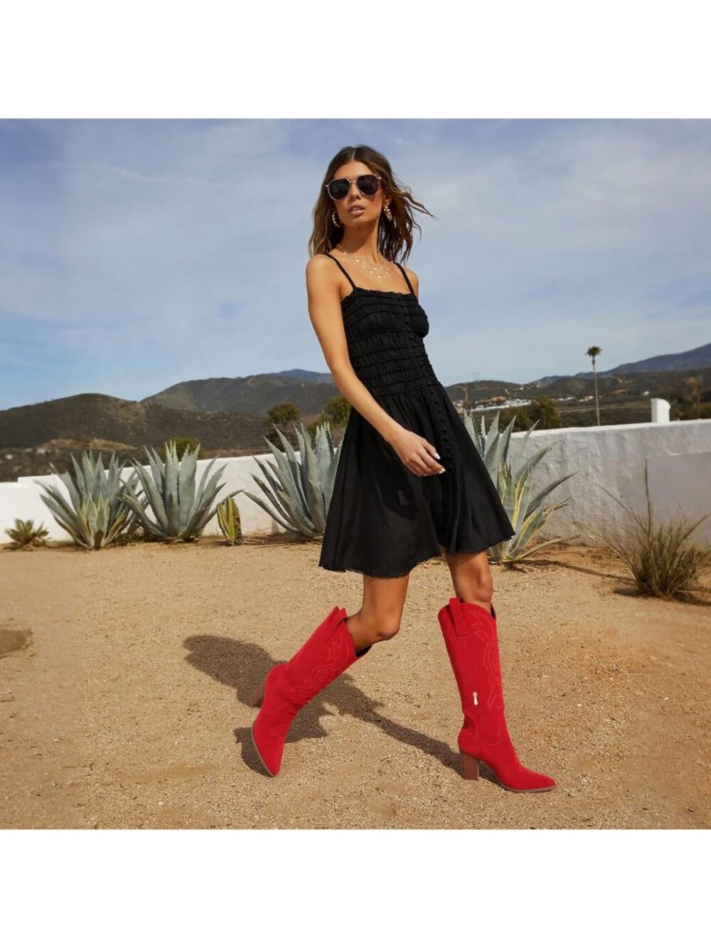 Women' Red Leather Pull-on Pointed Toe Western Cowgirl Cowboy Knee High Boots - Picture 3 of 6